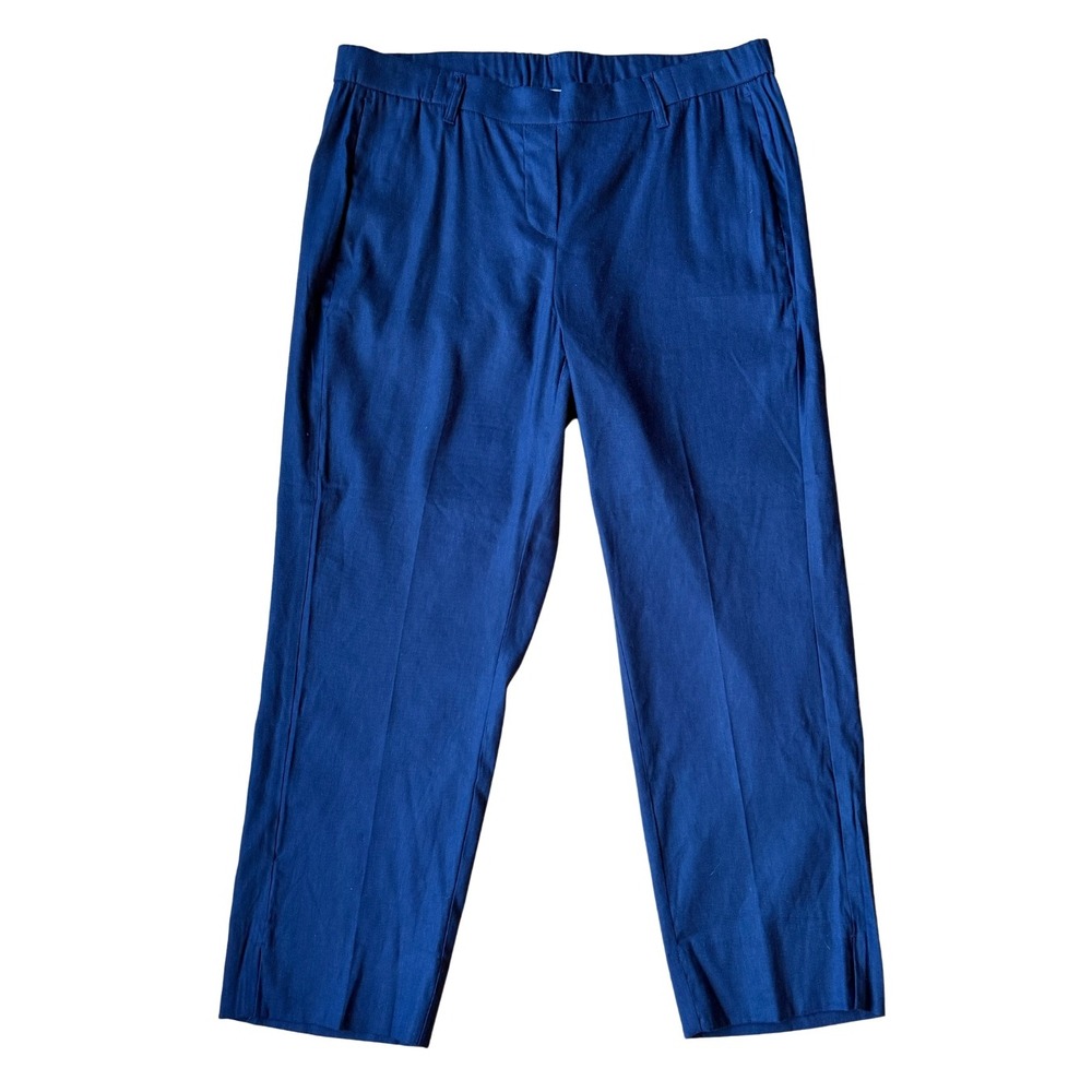 J. Jill Navy Blue Linen Stretch High Waist Straight Ankle Pants L NWT Pull On